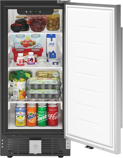KoolMore 15” Inch 3 Cu. Ft. Built-In Mini Fridge for Food and Beverages with 3 Glass Shelves, Stainless Steel Door, LED Light for Home, Office, Garage, or Dorm Room Use (KM-BIR3C-SS)