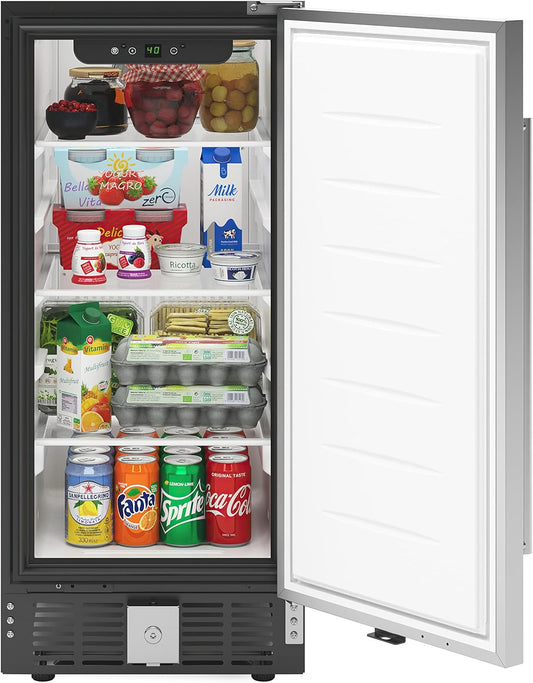 KoolMore 15” Inch 3 Cu. Ft. Built-In Mini Fridge for Food and Beverages with 3 Glass Shelves, Stainless Steel Door, LED Light for Home, Office, Garage, or Dorm Room Use (KM-BIR3C-SS)