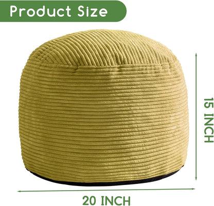 HIGOGOGO Round Stuffed Pouf Ottoman, Corduroy Poufs with Foam Chunk Filling, Furry and Fluffy Pouf Foot Stool Storage Ottoman, 20 X 15 Floor Poufs Foot Rest for Living Room, Green