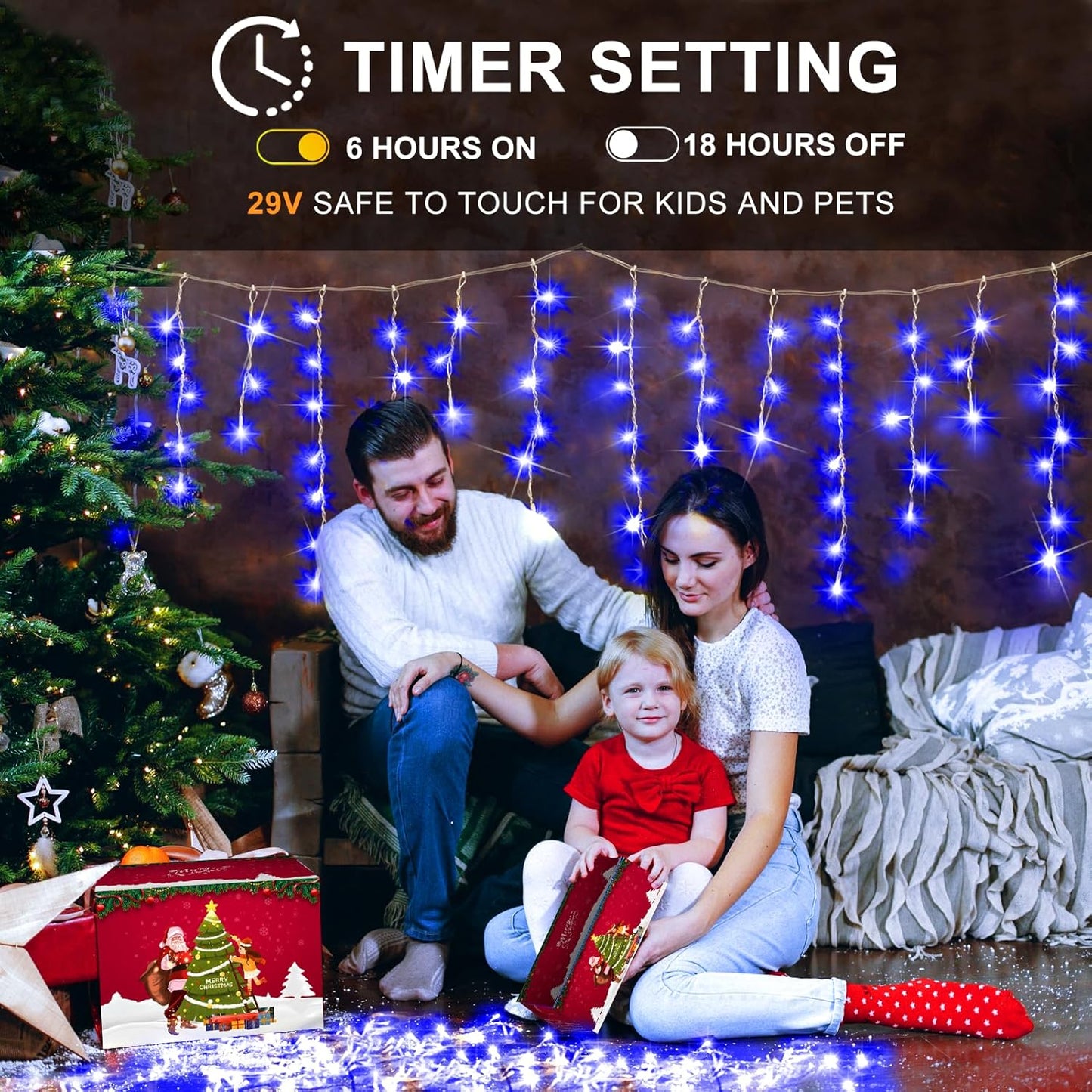 KNONEW 164FT 1600 LED Christmas Lights Outdoor Decoration Blue Timer 8Modes Hanging Fairy String Lights with 320 Drops, Plug in Waterproof Indoor Decor for Holiday Wedding Party Window Garden