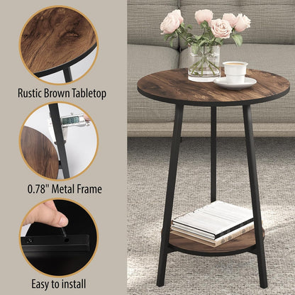 Side Table - Rustic End Couch Tables - Waterproof Metal Frame, Scratch-Resistant - Vintage Wood Color Tables for Sofa Living Room Bedroom Bedside Coffee Small Spaces