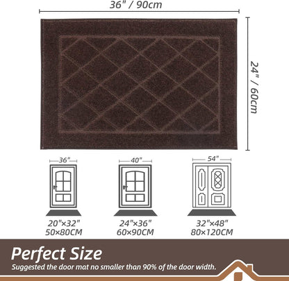 BEQHAUSE Dirt Trapper Door Mat 24" x 36", Doormat Non-Slip Entryway Rugs Washable, Dog Door Mat Stain Resistant and Absorbent Welcome Floor Mat for Front Back Door, Muddy Wet Shoes & Paws, Brown