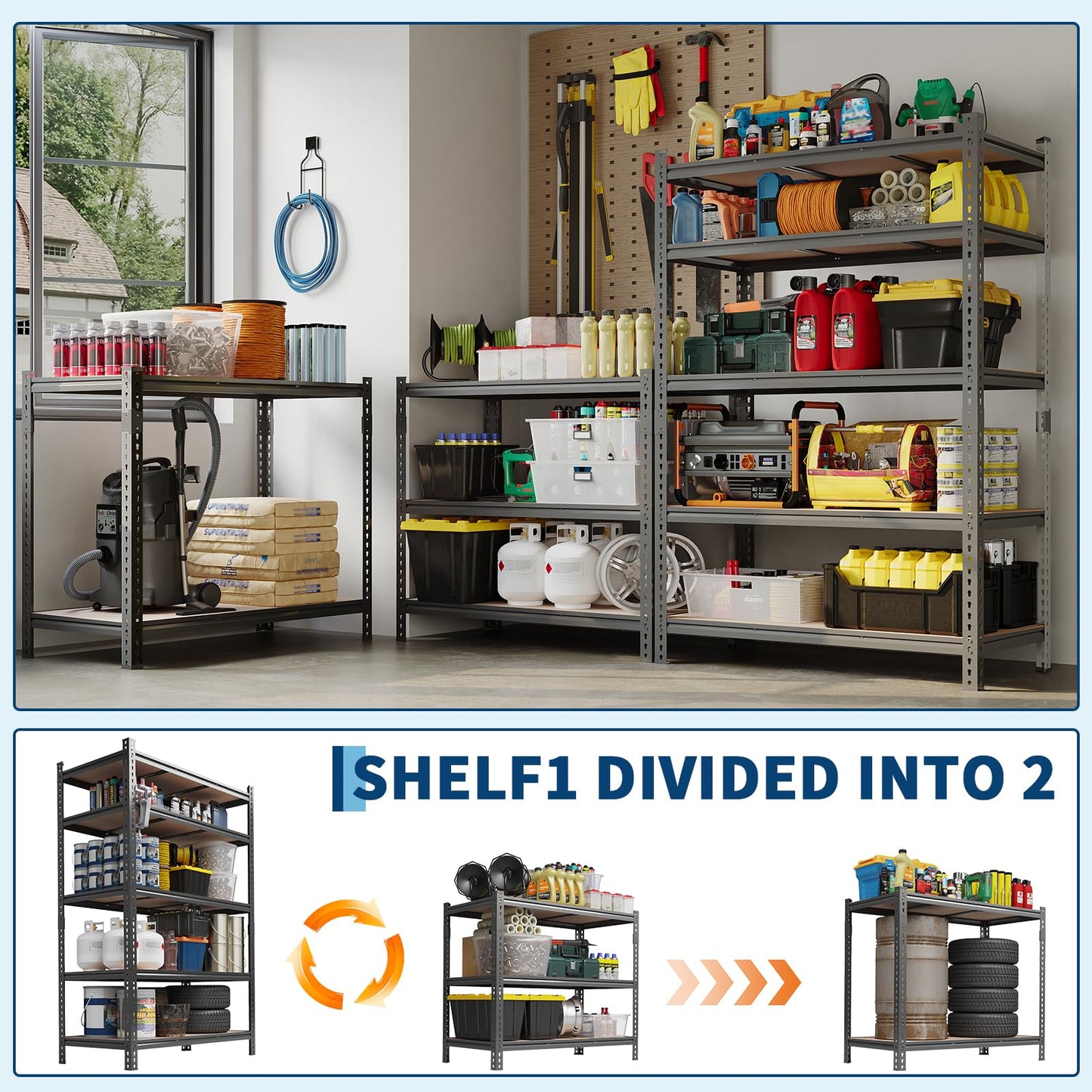 Garvee 5-Tier Storage Shelf 35.5" W Mental Storage Shelving Unit
