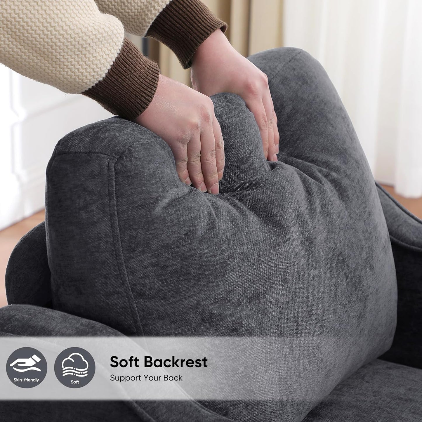 Accent Chair for Living Room, Mid Century Modern Reading Chair for Bedroom, Upholstered Armchair with Side Pockets, Comfy Single Sofa Side Chair for Office, Apartment, Small Room, Dark Grey