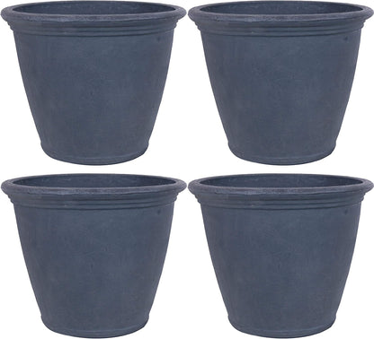 Sunnydaze 24-Inch Anjelica Large Plastic Pot for Plants - Outdoor Polyresin Round Planter with Drillable Drainage Holes - Slate - 4pk
