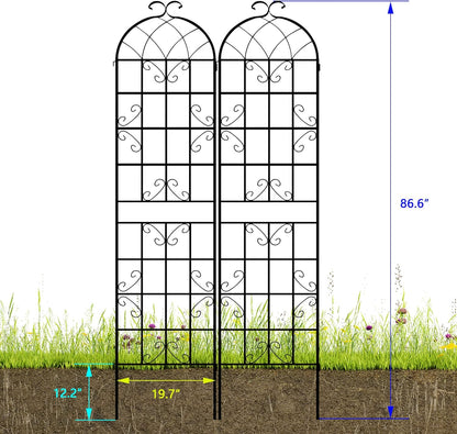 LZRS 2 Pack 87x20in Rustic Iron Arch Decoration Garden Trellis with Black Metal Coating – Perfect for Supporting Climbing Plants Outdoor, Roses, Vines, Flowers, and Vegetables.