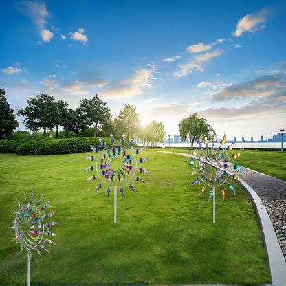 Unique and Magical Metal Windmill, 2Pcs Wind Spinners, 3D Wind Powered Kinetic Sculpture, Stainless Steel Wind Spinners, Wind Mill for Yard and Garden (2PCS-Colorful)