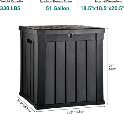 YITAHOME 51 Gallon Outdoor Storage Deck Box, Waterproof Resin Package Delivery and Storage Box with Lockable Lid for Patio Furniture Cushions, Pool Accessories, Garden Tools, Black