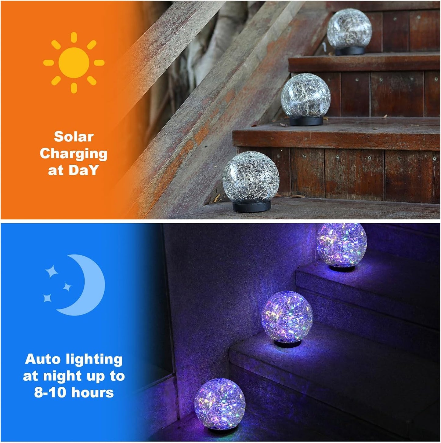 Solar Globe Lights Outdoor Waterproof-Solar Balls-Solar Garden Lights-Orbs for Outside 2 Pack Cracked Glass Ball for Lawn Patio Yard Backyard Decorations
