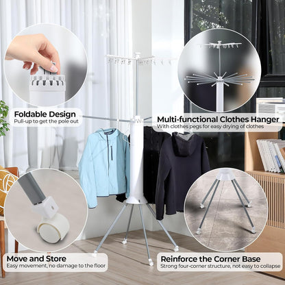 4-Legged Clothes Drying Rack Foldable,Octopus-Shaped Portable Laundry Drying Rack,Outdoor and Indoor Collapsible Drying Rack with 4 Pulleys,2 Tier