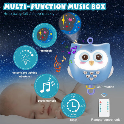 Baby Crib Mobile with Music and Lights for Boys Musical Mobile Animals for Crib Bassinet Girls Toys Hanging Portable Safari Nursery Decor Blue