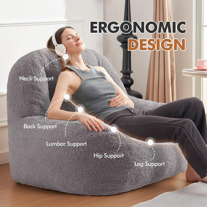 Homguava Bean Bag Chairs for Adults,Giant Beanbag Couch Adult Bean Bag Chair with Filler Included,Modern Lazy Sofa Comfy Chair for Living Room(Grey)