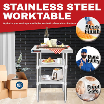 DuraSteel Food Prep Stainless Steel Table - 24 x 18 Inch Commercial Metal Workbench with Adjustable Under Shelf - NSF Certified - for Restaurant, Warehouse, Home, Kitchen, Garage