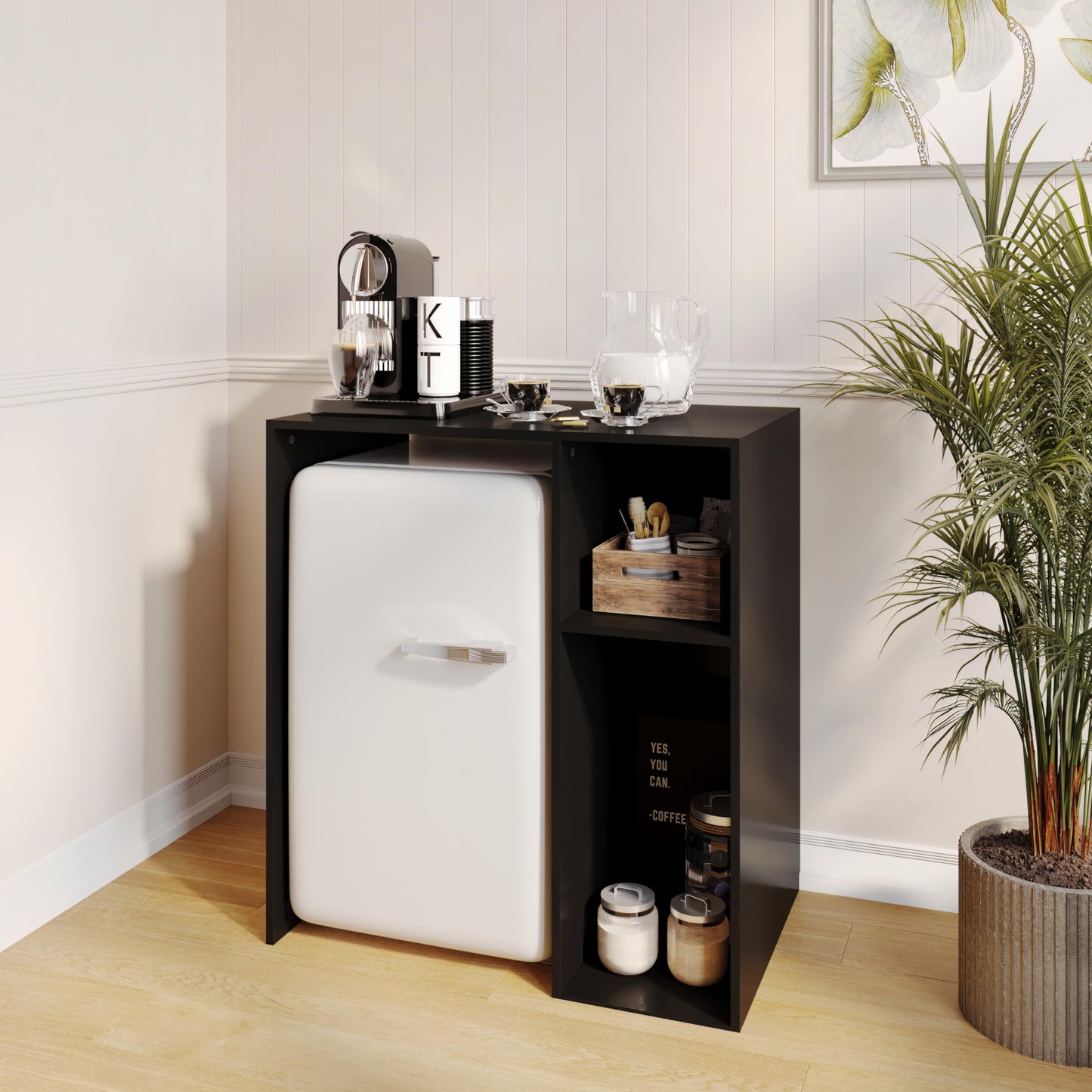 Flash Furniture Mini Fridge Bookshelf with Multiple Cubbies, Black