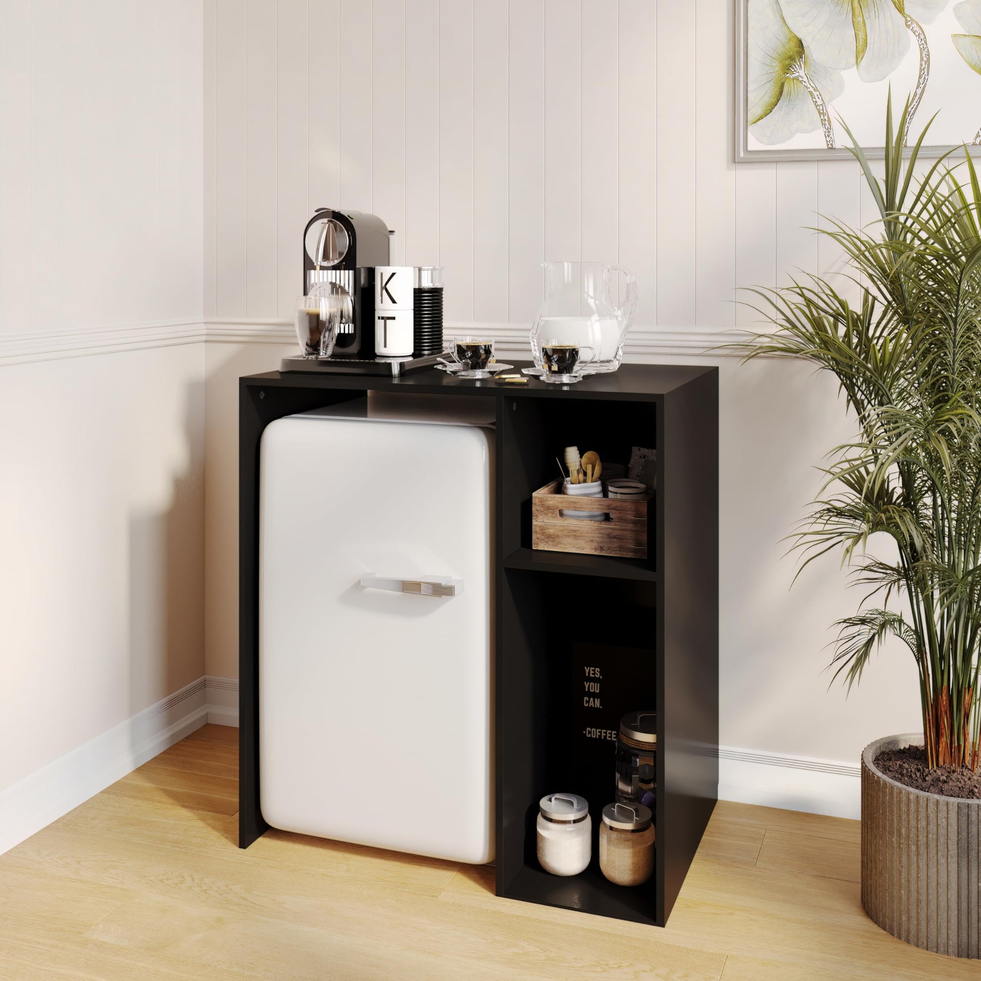 Flash Furniture Mini Fridge Bookshelf with Multiple Cubbies, Black