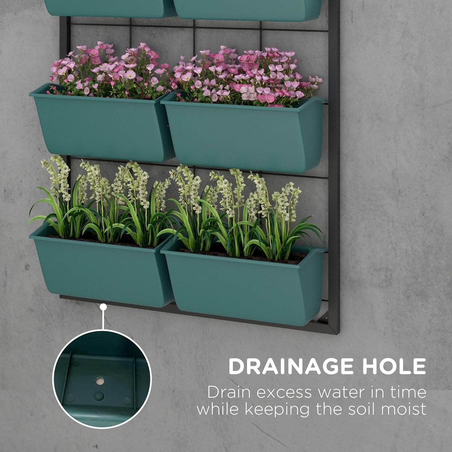 Outsunny 3-Tier Wall Planter with 6 Pots for Indoor and Outdoor Use, Hanging Plant Holder, Self Draining Wall Mounted Planter for Vegetables, Flowers, Herbs, Green