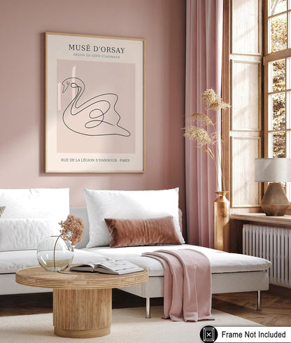 Poster Master Vintage Poster - Retro One Line Swan Drawing Print - Swan Art - Bird Art - Minimal Gift for Her, Animal Lover - Abstract Decor for Home, Office, Bedroom - 8x10 UNFRAMED Wall Art