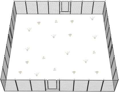 FXW Garden Fence Outdoor for The Yard – 50in(H) x 80.3ft(L) Heavy Duty Metal Animal Barrier for Dog and Rabbit, Decorative Dog Fence, 32 Panels, Black