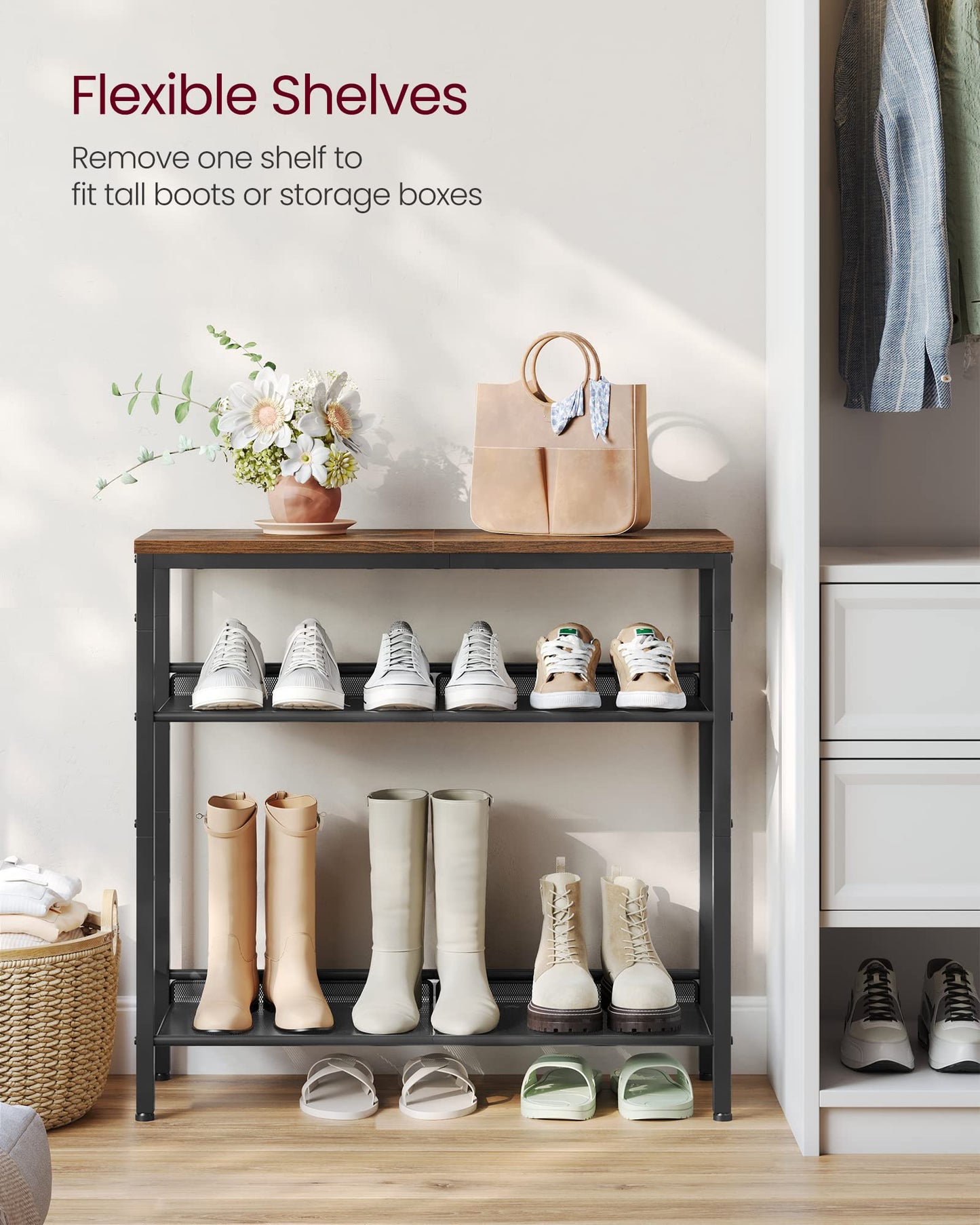 VASAGLE Shoe Rack for Entryway, Freestanding, Adjustable, Industrial
