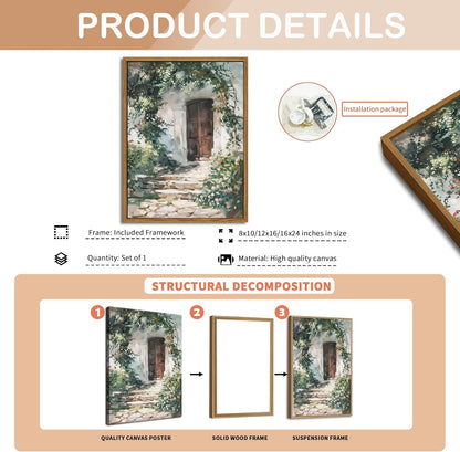 Floating Framed Canvas Vintage Wall Art, Rustic Cottage Spring Garden Oil Paintings Print, Country Floral Pictures Wall Decor for Living Room Bedroom Office Home Decor 16x24 inch