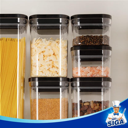 MR.SIGA 6 Piece Airtight Food Storage Container Set, BPA Free Kitchen Pantry Organization Canisters, One-handed Kitchen Storage Containers for Cereal, Spaghetti, Pasta, Black