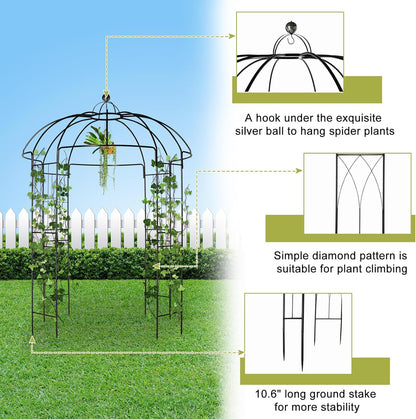 Outvita Garden Arch Arbor, Heavy Duty Metal Pergola Pavilion Trellis Birdcage Gazebo French Style 9ftx6.8ft Plants Support Use for Outdoor Climbing Plants Patio Decoration Wedding Arches Ceremony