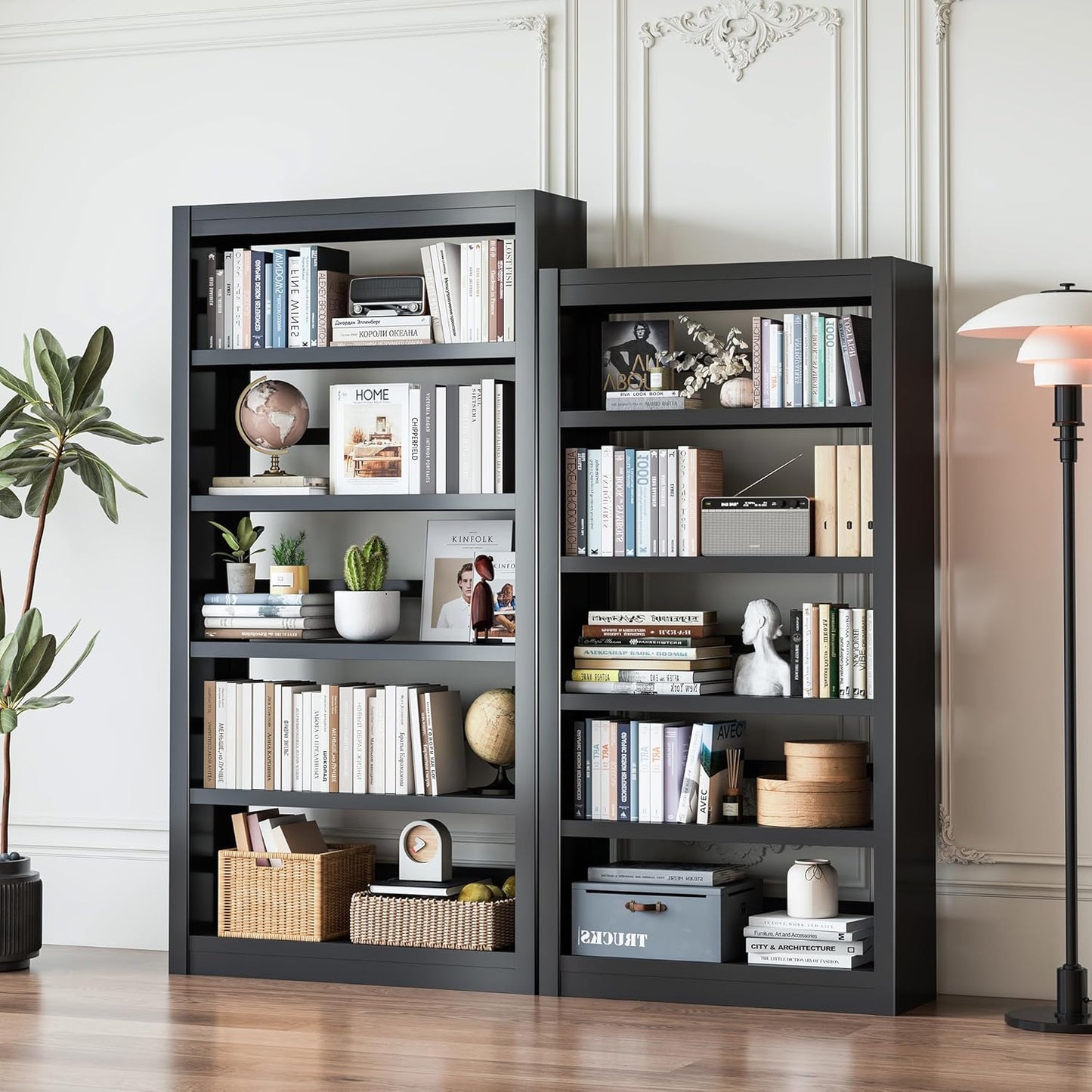 5 Tier Adjustable Black Bookcase, Metal Small Bookshelves and Bookcases, 61" H Display Modern Bookshelf for Living Rooms, Bedrooms, Home Offices, 10 Minutes Assemble