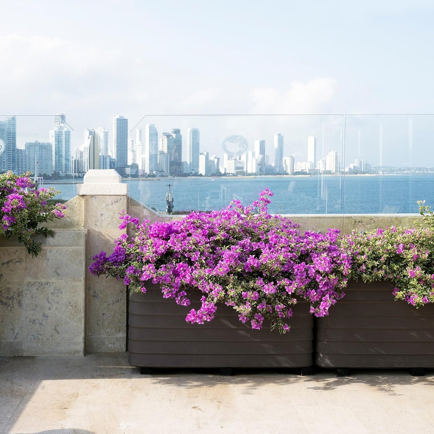 Crescent Garden Slat Medium Rectangular Planter Box for All-Weather - Self-Watering Outdoor Deck Box Planter for Flowers and Herbs (Caviar Black, 36'' x 17'' x 17''H)