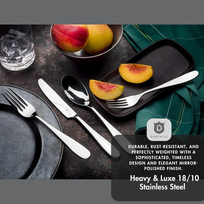 Silverware Set for 16 – 18/10 Stainless Steel Flatware, Mirror Finish, Dishwasher Safe, Durable and Elegant, Rust Resistant, Perfect for Entertaining (80-Piece Set, Fidenza)