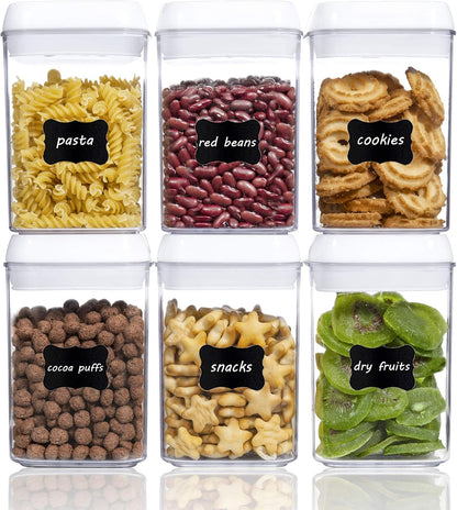 Vtopmart 6 PCS Airtight Food Storage Containers, BPA Free Plastic Snack Containers with Easy Lock Lids, for Kitchen Pantry Organization and Storage, Include 24 Labels, 0.8L