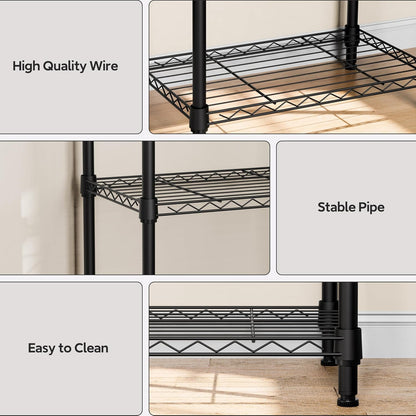 4 Tiers Shelf Metal Storage Shelves Wire Rack Closet Organizers with Wheel for Garage Kitchen Bathroom Laundry Black 11.8" D x 17.7" W x 41.9" H