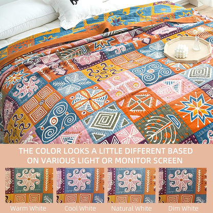 Boho Throw Blanket for Bed - 100% Pure Cotton Ultra Soft Rustic Quilt - Farmhouse Decor Bed Blankets, All Season Rustic Throw for Sofa Couch Chair(91''x 98'', Art Squares)