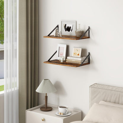 Fun Memories 20 Inch Floating Shelves, Deep Wall Shelves for Kitchen, 20 x 12 Floating Shelf for Living Room, Bedroom, Farmhouse Floating Shelves for Home Decor Storage, Rustic Brown, Set of 2