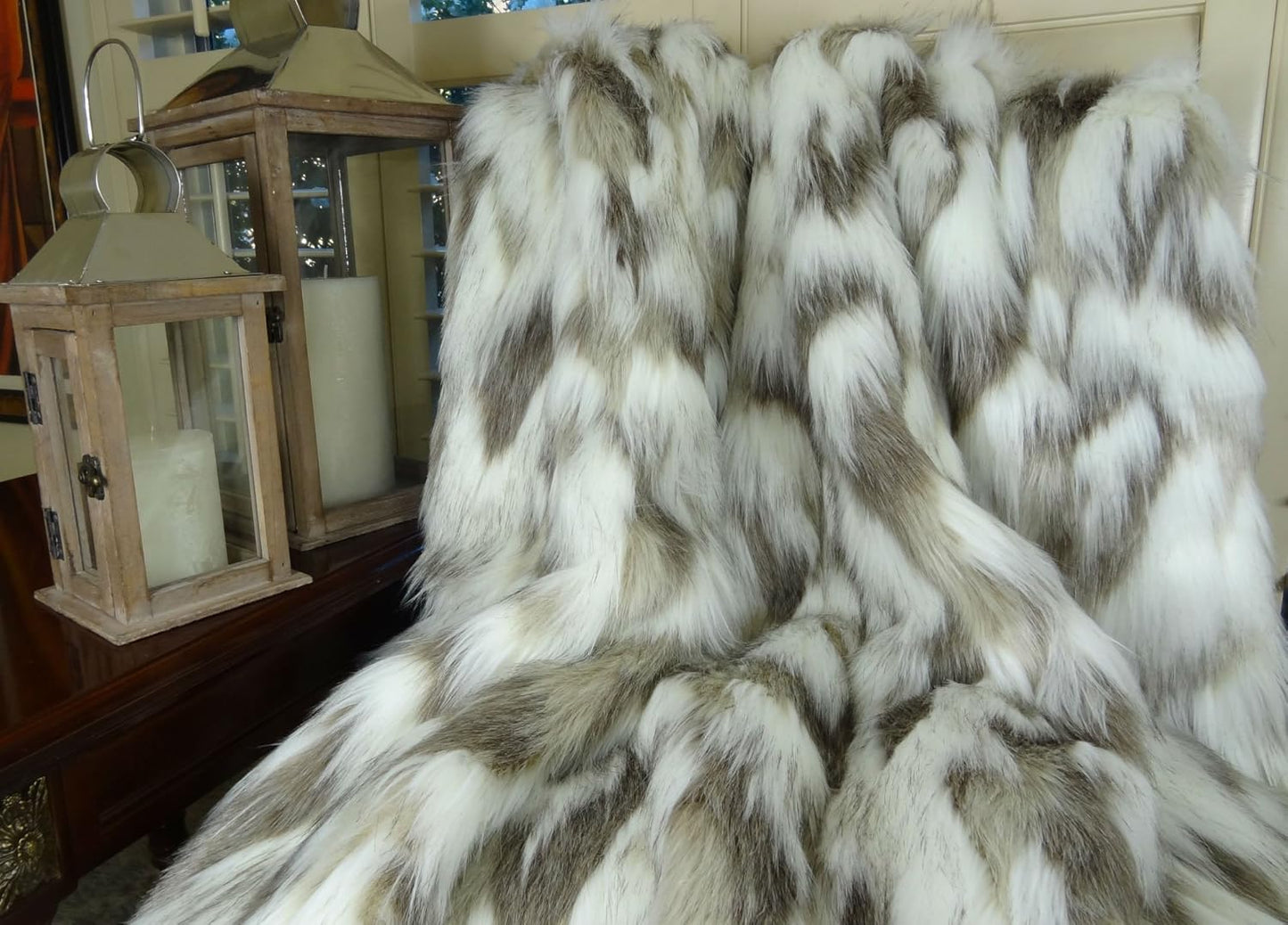 Ivory Faux Fur Throw Blanket & Bedspread - Tibet Fox Fur - Ivory Beige Luxury Faux Fur - Throw Blanket - Luxury Soft Faux Fur, Handmade in US, 16445