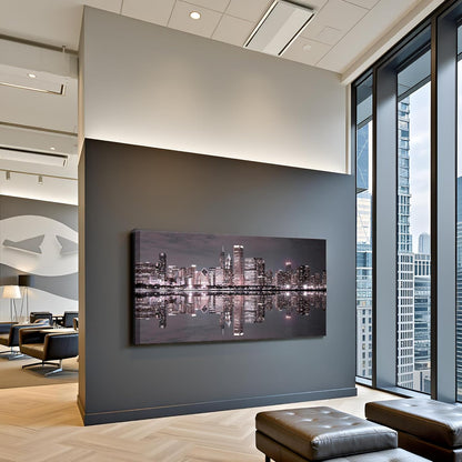 Conipit Chicago Wall Art Chicago Skyline Artwork City Night Downtown Picture Cityscape Painting Framed for Bedroom Home Office Decor 24"x48"