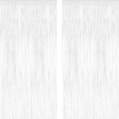 2 Pack Tinsel Backdrop, 3.28 x 7.05 Feet White Party Decorations, Metallic Foil Fringe Curtains Streamer Backdrop, Party Supplies Photo Props for Birthday Anniversaries Wedding