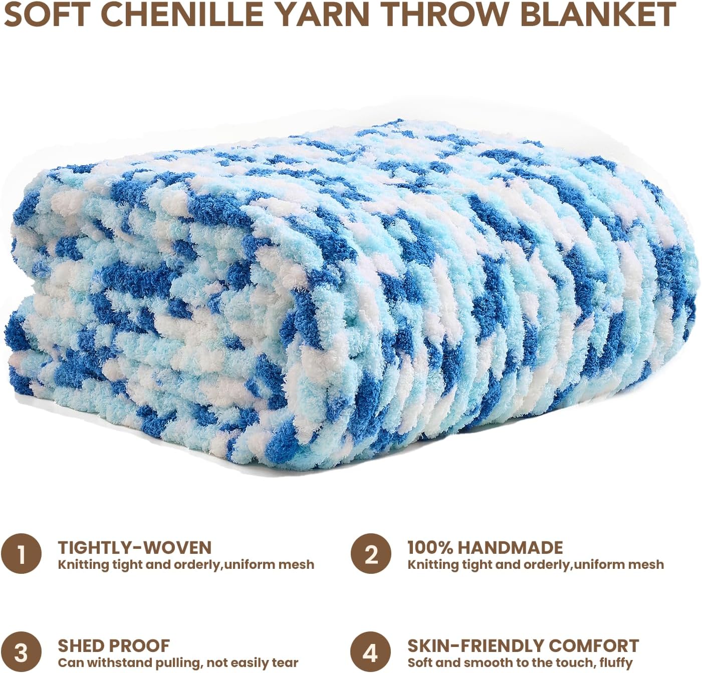 L'AGRATY Chunky Knit Blanket Throw: 50''x60'' Chenille Chunky Knitted Throw Blankets for Bed Couch - Handmade Thick Cable Knit Blanket - Large Crochet Rope Blankets for Home Decor