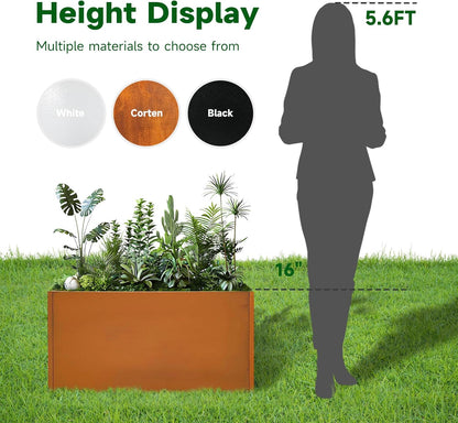 Corten Steel Corner Metal Planter Box Garden Steel Planter Pot for Patio Modern Farmhouse Rustic Design (L32 x W12 x D16, Rusted)