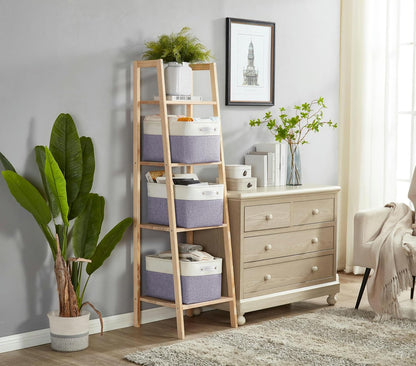 DECOMOMO Storage Bins Fabric Storage Baskets for Shelves, Linen Closet Organization Toys Nursery (Purple and White, Large - 3 Pack)