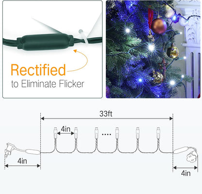 Brizled Blue & White Christmas Lights, 33ft 100 LED 5MM Wide Angle Christmas Lights, Mini String Lights Connectable, UL Listed Xmas Tree Light for Indoor Outdoor Holiday Party Decor, Green Wire
