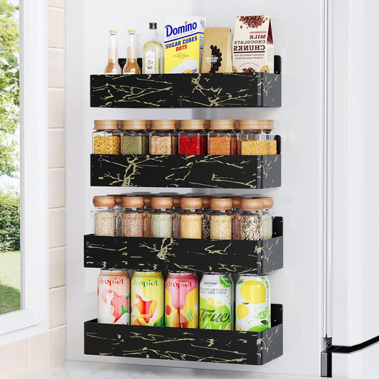 Magnetic Spice Rack for Refrigerator, Kitchen Organizer and Storage Shelf, Black Gold(4 Pack)