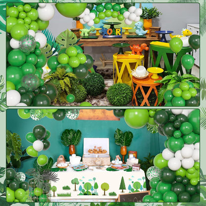 Amandir 153pcs Green Balloons Arch Garland Kit, Different Sizes 18 12 10 5inch Dark Emerald Light Lime Green Latex Confetti Balloon for Safari Jungle Baby Shower Birthday Graduation Party Decorations
