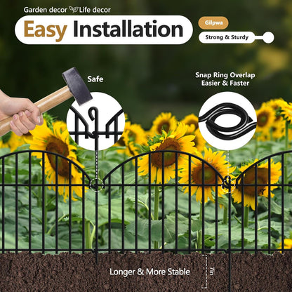 45.33ft x 20in Garden Fence, 32 Panels Animal Barrier Fences for Dogs Rabbit, Anti Digging Defense Edging Border, Rustproof Metal Arched Decorative Fencing for Outdoor Patio, Yard, Lawn