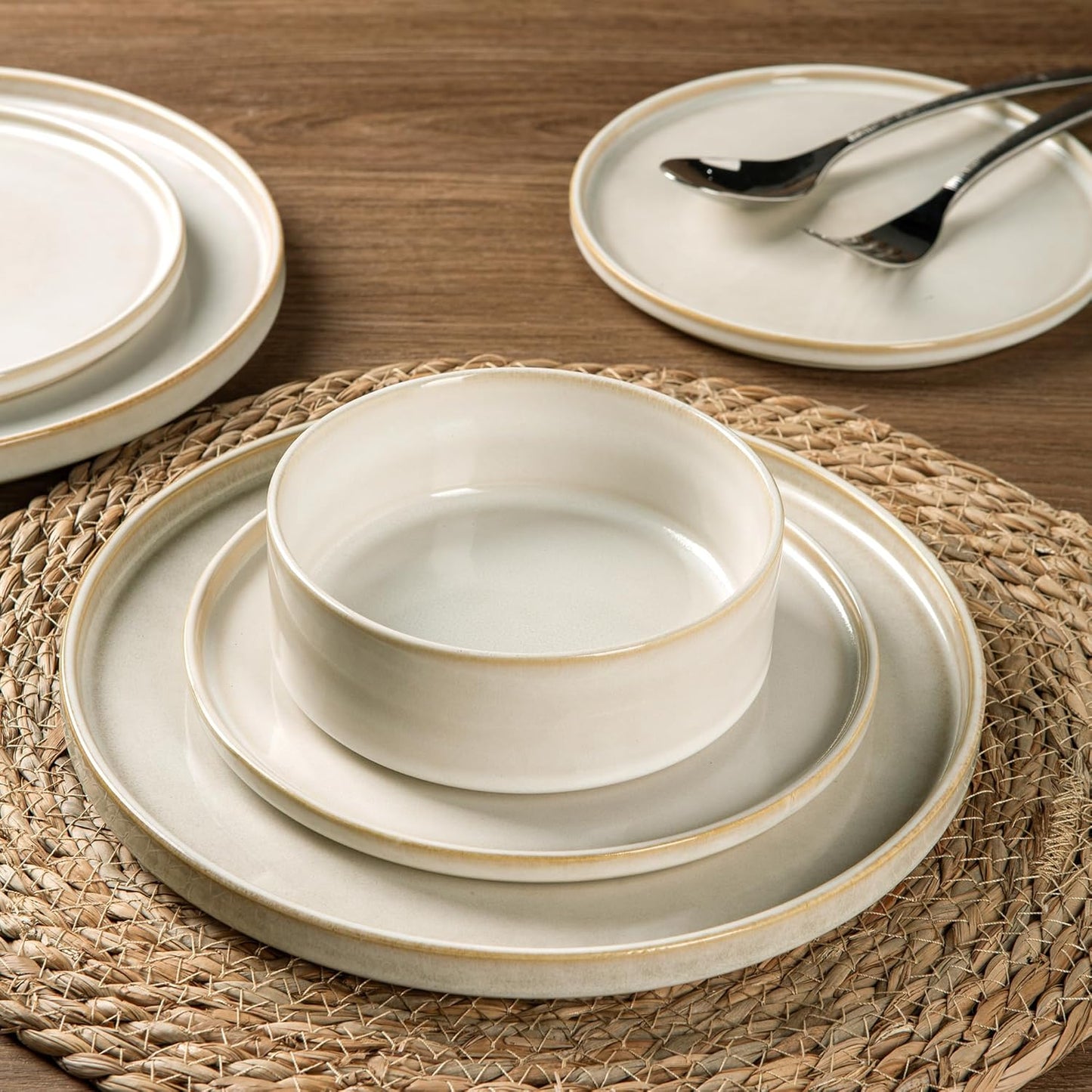 AmorArc Ceramic Dinnerware Sets, Handmade Reactive Glaze Stoneware Plates and Bowls Sets,Highly Chip and Crack Resistant | Dishwasher & Microwave Safe Dishes Set, Service for 6 (18pc)