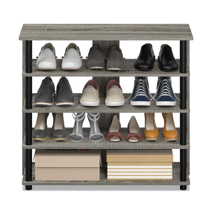 Furinno Turn-N-Tube Toolless Assembly 5-Tier Shoe Rack, Wide Vertical Shoe Organizer, Free Standing