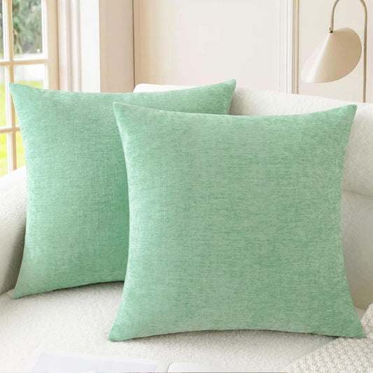 CaliTime Throw Pillow Covers Decorative 20 X 20 Inches Pack of 2 Cozy Chenille Cushion Cases for Couch Sofa Bed Living Room Home Grey Green