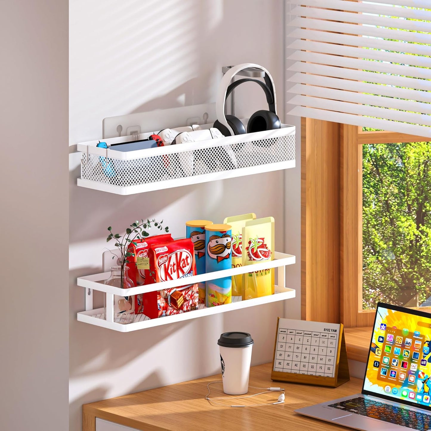 PUSDON Metal Wall Hanging Basket 2 Packs DIY Suitable for Multiple Scenes - Large White Guardrail