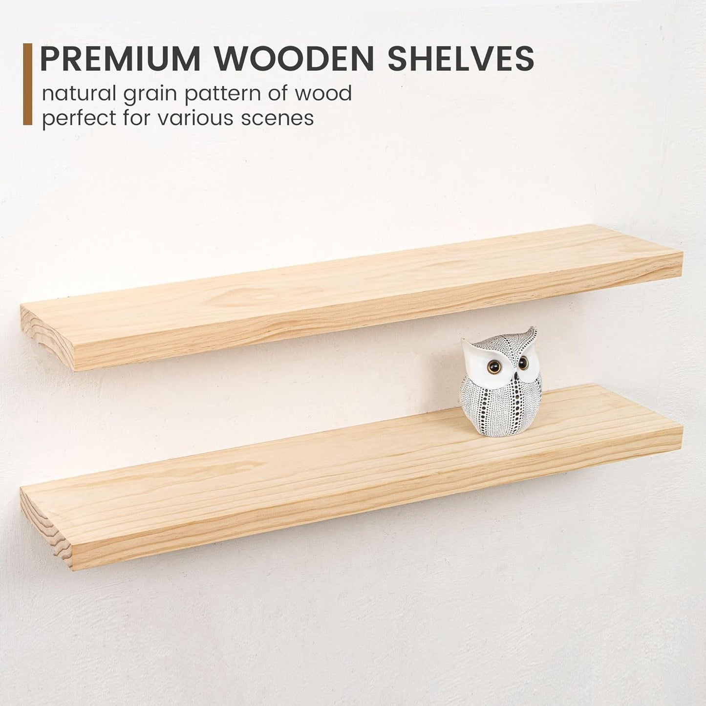 Fun Memories 36 Inch Floating Shelves for Wall, Deep Rustic Solid Pine Wood Wall Shelves for Storage - Farmhouse Wall Mounted with Heavy-Duty Metal Bracket, 36" W x 8" D, Set of 2,Unfinished