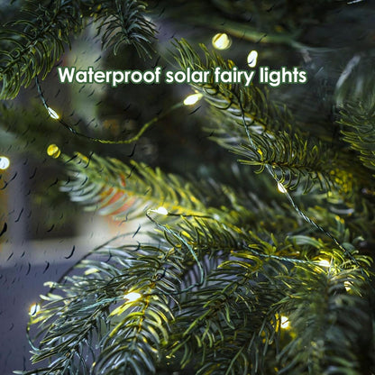 Solar String Lights for Outside,33FT 100LEDs (2 Pack) Solar Fairy Lights,Waterproof 8 Modes Outdoor String Light for Patio Garden Backyard Tree Balcony Christmas,Green Wire,Warm White