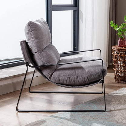 DUOMAY Modern Accent Arm Chair, Comfy Linen Lounge Lazy Chair with Metal Leg, Mid-Century Corner Chair for Living Room Bedroom Office Apartment, Grey